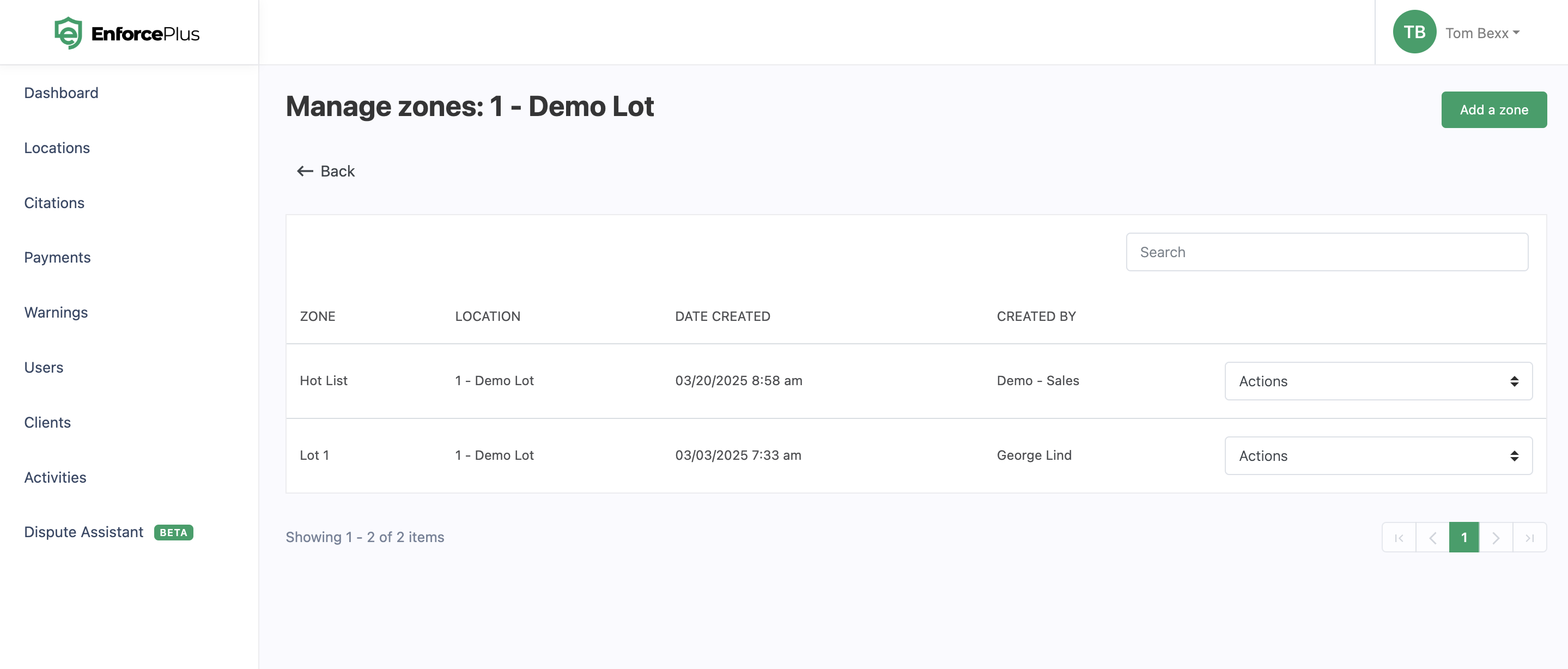 Zone Management Interface